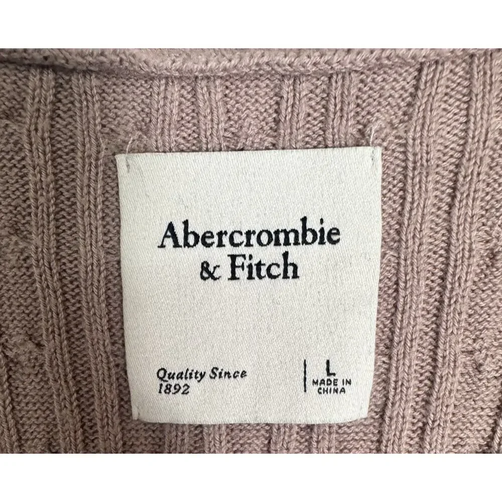 Abercrombie & Fitch Womens Dusty Rose Cable Knit V-Neck Sweater Moose Logo Sz L